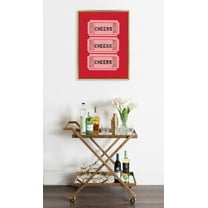 Kate and Laurel Sylvie Cheers Pink Red Ticket Framed Canvas Wall Art by Alli Standefer, 18x24 Bright Gold, Admission Ticket Art for Wall