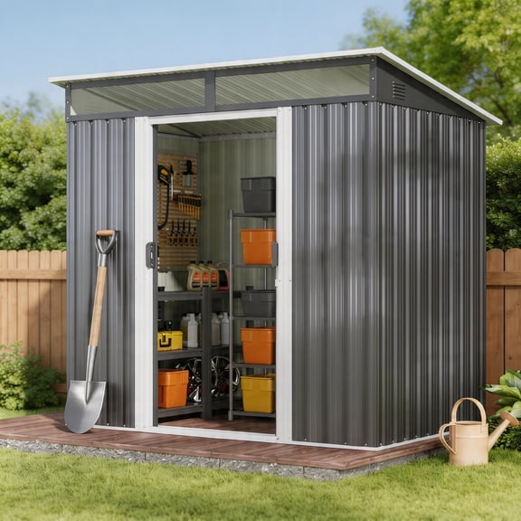 Asofer 6'x4' Outdoor Storage Shed with Window, Heavy Duty Galvanized Steel Garden Shed for Backyard & Patio, Waterproof & UV-Resistant Metal Tool Shed with Ventilation & Anti-Theft Lock
