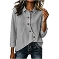 thumbnail image 4 of QIYAGBSA Button Down Shirts for Women Asymmetrical Button Placket Long Sleeve Collared Cotton Linen Relaxed Fit Casual Tops (Gray, S), 4 of 7
