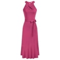 thumbnail image 5 of Women Cross Halterneck Party Dress Tiered Flared A-Line Midi Dress-Cerulean-M, 5 of 7
