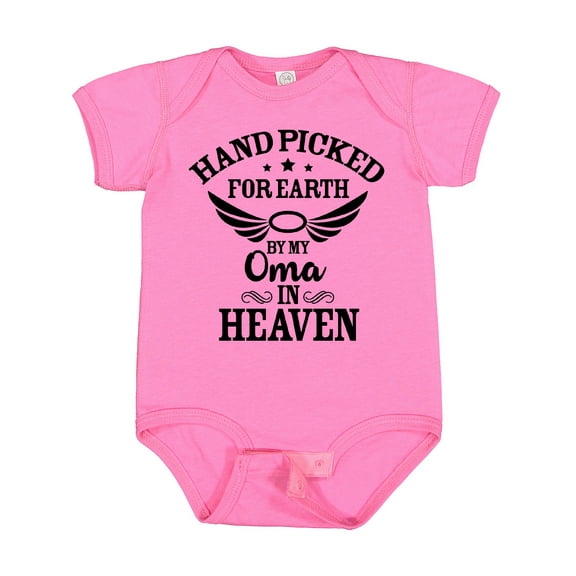 Inktastic Handpicked for Earth by My Oma in Heaven with Angel Wings Boys or Girls Baby Bodysuit