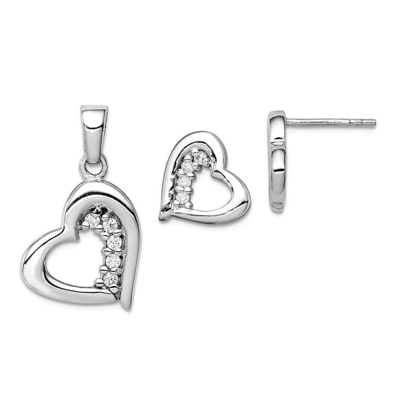 925 Sterling Silver Polished Post Cubic Zirconia Love Heart Earring and Pendant Necklace Set 24x14mm Wide Jewelry Set fo