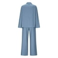 thumbnail image 4 of Women Linen 2 Piece Outfits Long Sleeve High Low Shirts Wide Leg Pants Set Loose Fall Lounge Set, M, 4 of 6