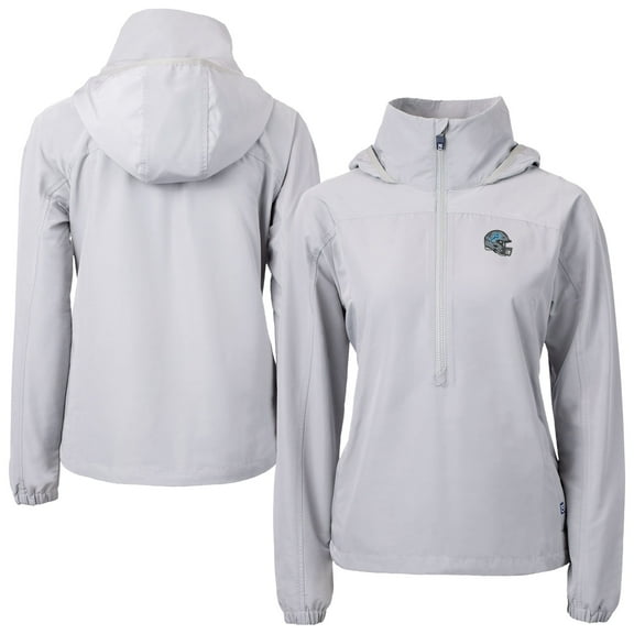 Women's Cutter & Buck Gray Detroit Lions  Charter Eco Recycled Half-Zip Hooded Anorak Jacket