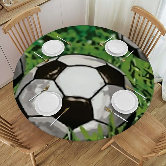 Football Sports Soccer Round Tablecloth with Elastic Edge Fitted Table Cover Elastic Edge Table Cover