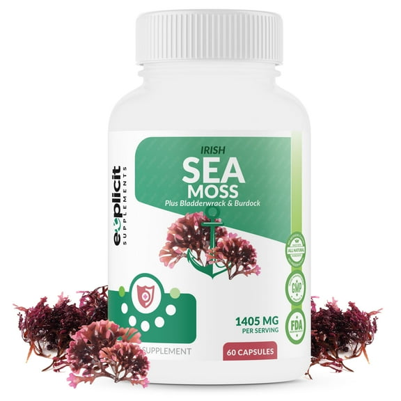 Super Sea Moss Capsules with Bladderwrack and Burdock for Thyroid, Digestive & Joint Support - Non-GMO Irish Sea Moss Superfood - 1800mg Servings - 60 Capsules
