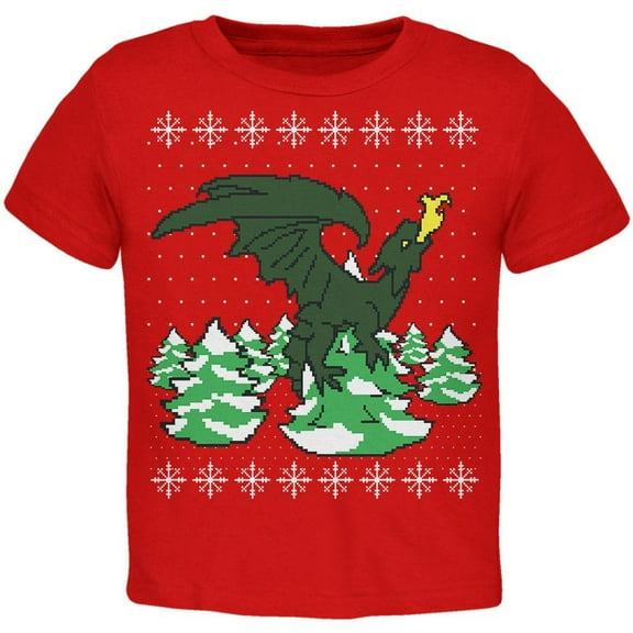 Old Glory Toddler Ugly Christmas Sweater Dragon Winter Short Sleeve T Shirt