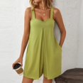 thumbnail image 4 of IROINNID Spring Summer Rompers for Women's Fashion Solid Round Neck Overalls Elastic Strap Sleeveless Pockets Short Jumpsuit(Green#1,L), 4 of 7
