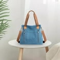 thumbnail image 5 of Bolso tote vintage multibolsillos de lona para mujer azul, 5 of 5