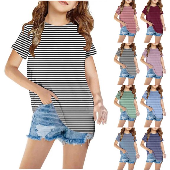 SROBPTY Teen Girls Summer Short Sleeve Tops Print Casual Breathable Crew Neck Tee Shirts for Outdoor Use