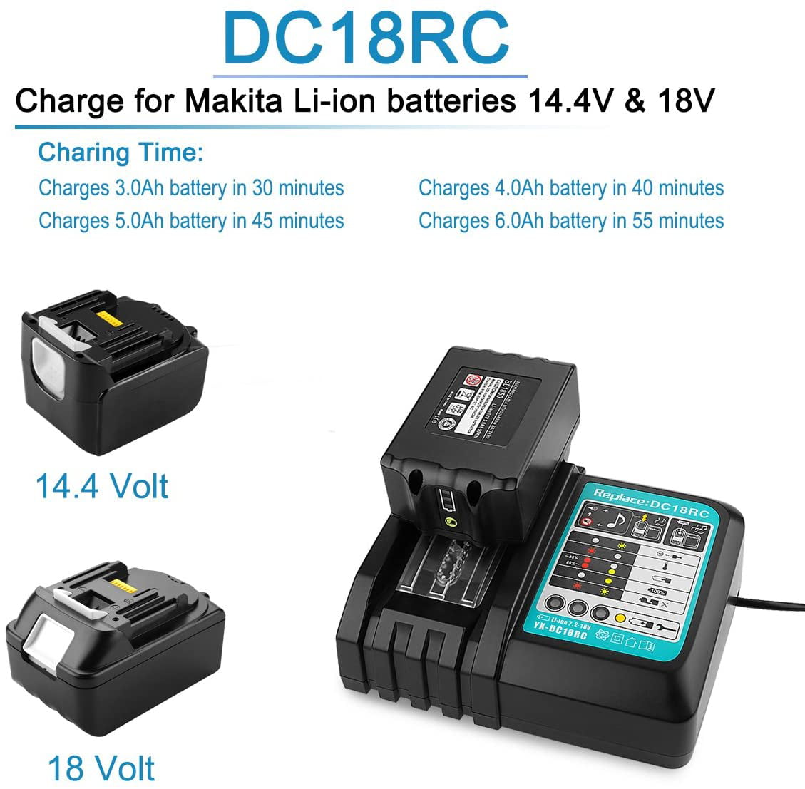 DC18RC Li-Ion Battery Charger with LED Screen for Makita 14.4V-18V BL1830 BL1840 