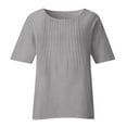thumbnail image 4 of Olyvenn Linen Shirts for Women 2025 Basic Plus Size 3/4 Sleeve Tops Summer Casual Round Neck Pullover Blouse Ladies Tunic Tshirt Gray L, 4 of 4