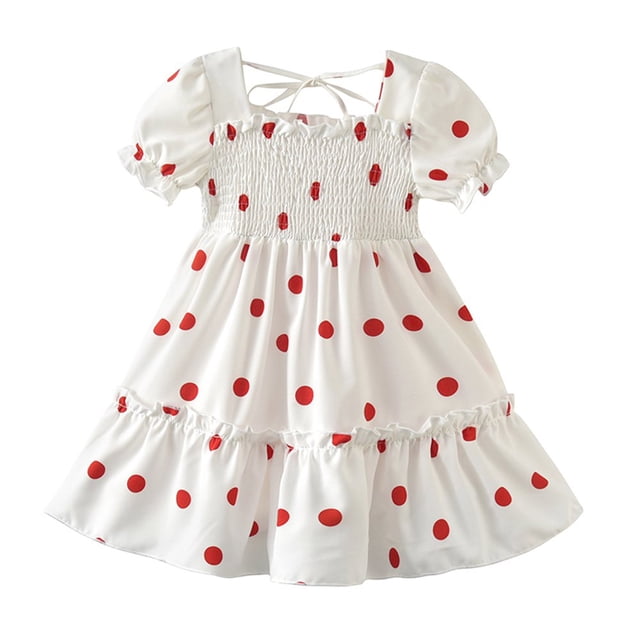 PENGXIANG Enfants Filles Manches Courtes Polka Dot Robe Élégante pour les Enfants Filles Rouge 5-6 Ans