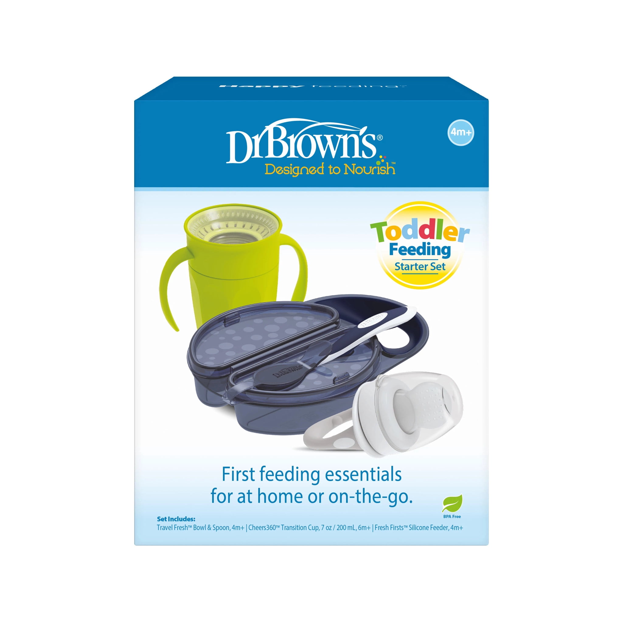 Dr. Brown's Toddler Feeding Starter Set, Travel Feeding Bundle with Cheers360 Spoutless Training Cup with Handles, 6m+, 3 Pack