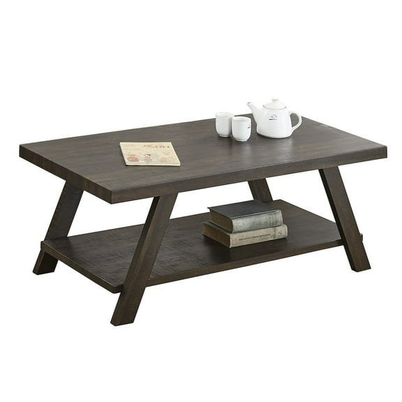 Roundhill Furniture Athens Wood Coffee Table with Shelf Weathered Espresso