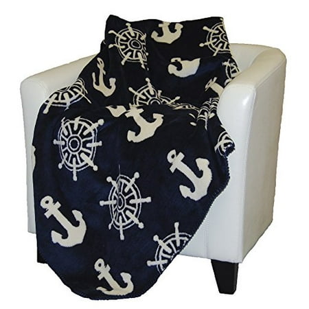Denali Home Collection by Mont Double-Sided Reversible Throw, 60 by 70-Inch, Anchors and Wheels/Lapis