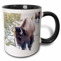 3drose, Buffalo in Snow. Yellowstone National Park. Wyoming., 11oz Two-tone Black Mug