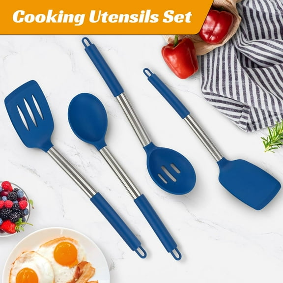 TRA-Kitchen Utensils Set of 4 Pack,Silicone Cooking Utensils Set for Nonstick Cookware,Perfect for Baking and Mixing,Spatula Set BPA Free,Dishwasher Safe,Blue