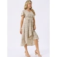 thumbnail image 2 of DARING DIVA Floral Midi Flutter Sleeves V Neck Design Dress S Apricot, 2 of 6