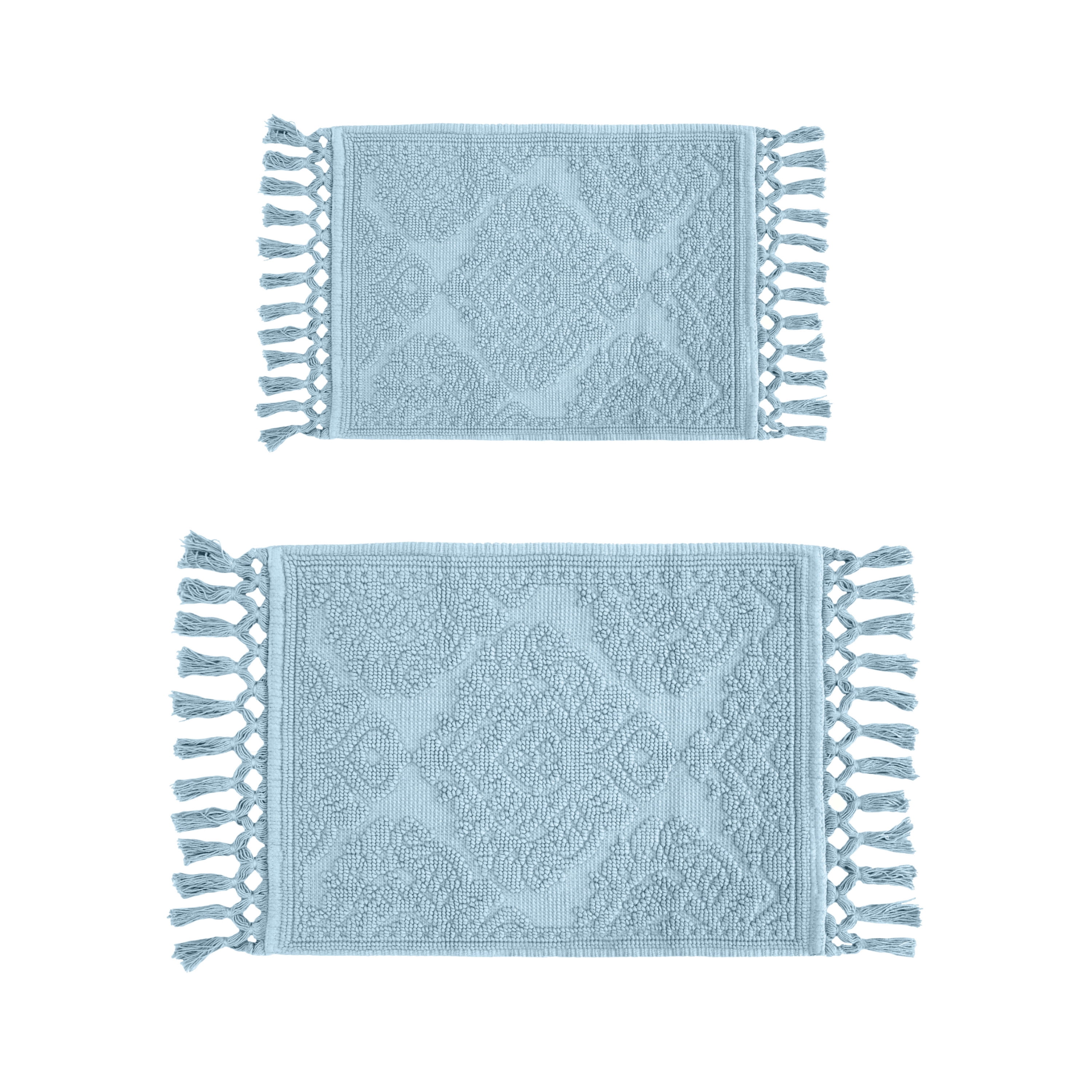 Jean Pierre Ricardo Cotton Fringe 2-Piece Bath Rug Set, Light Blue