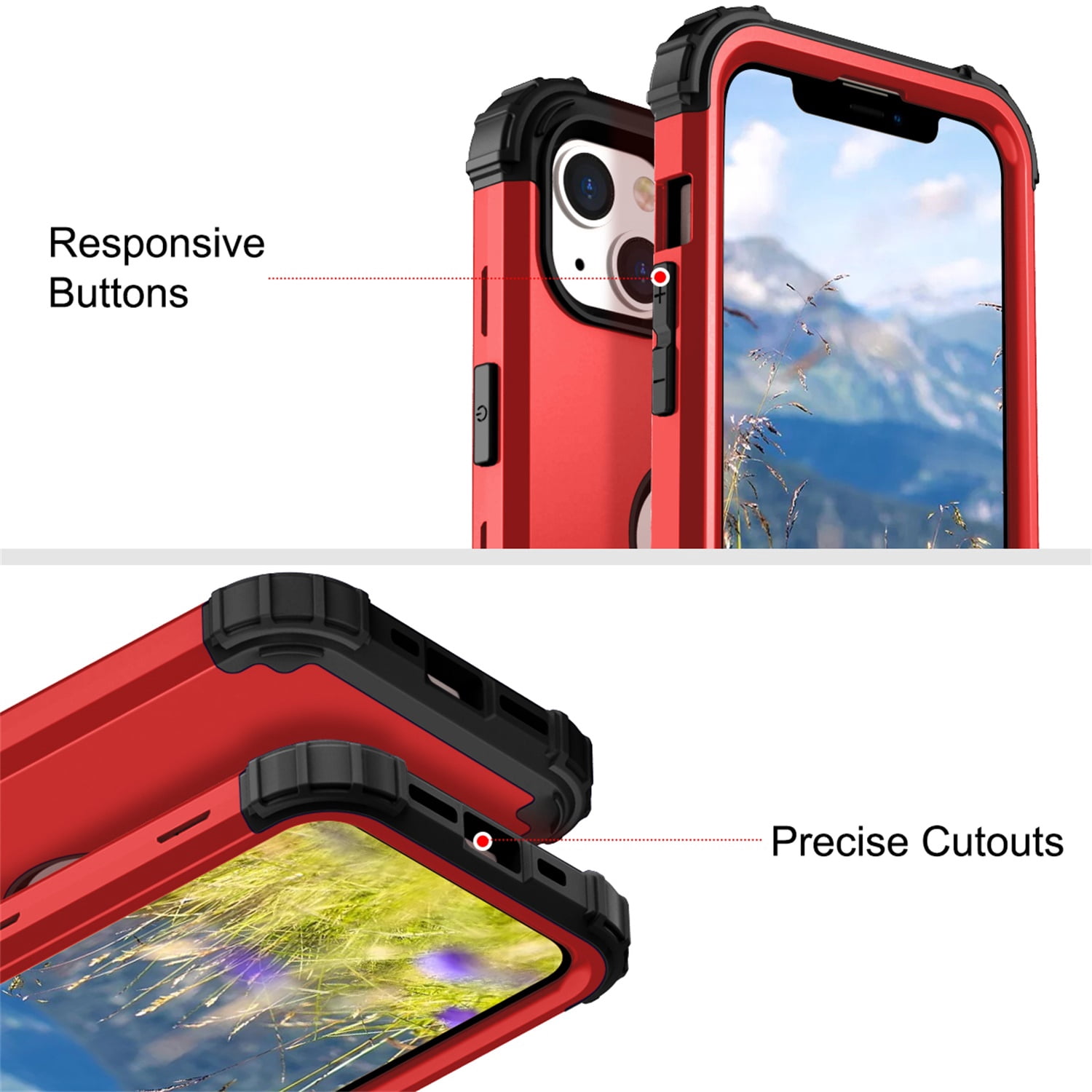 iPhone 14 Plus Case 6.7 inch 2022, Allytech Heavy Duty Hybrid Hard PC Back + Soft TPU Inner + Front PC Frame Drop Protection Case for iPhone 14 Plus  5G, Red