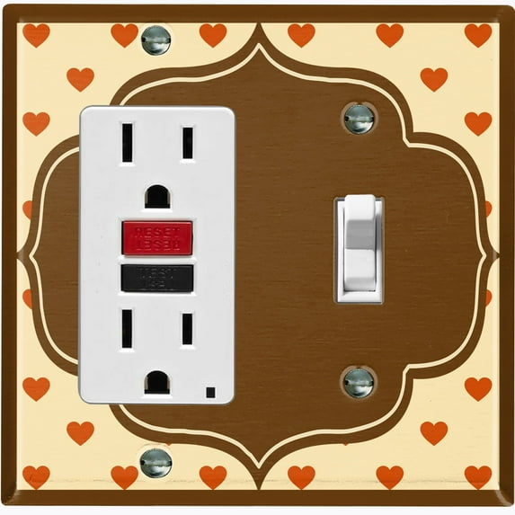 Metal Light Switch Plate Outlet Cover Brown Beige Frame Orange Hearts Wallpaper WAL040