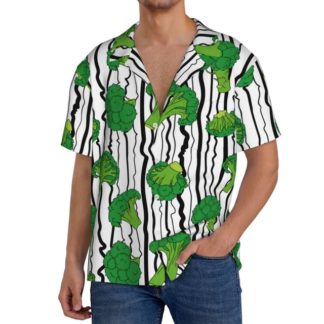 Fotbe Broccoli 2 Camisa Estampada de Manga Corta para Hombre, Casual de Verano, Estilo Playero, Sin Arrugas-X-Large