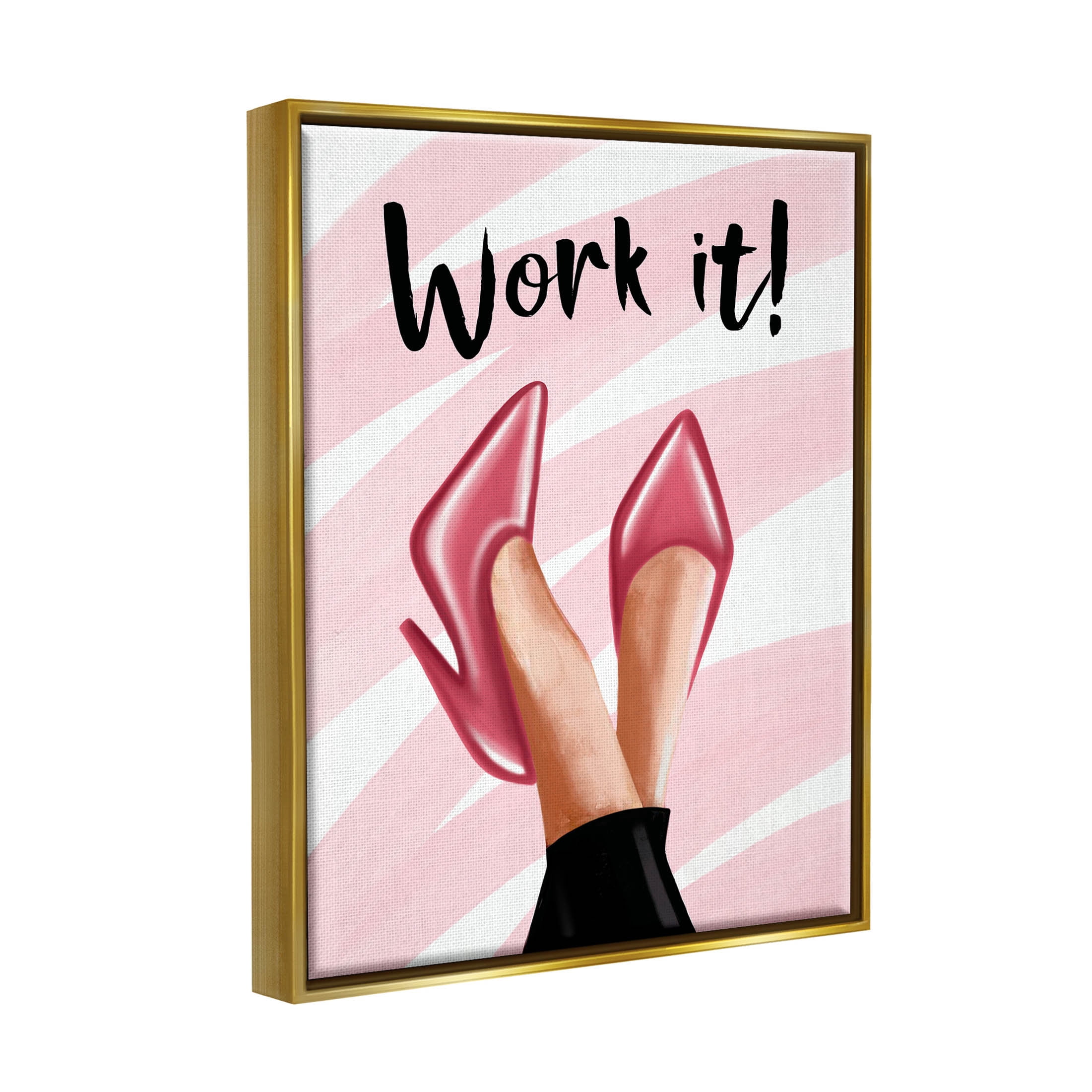 Stupell Industries Work It Fashion Heels Graphic Art Metallic Gold Floating Framed Canvas Print Wall Art, Design by Elizabeth Tyndall