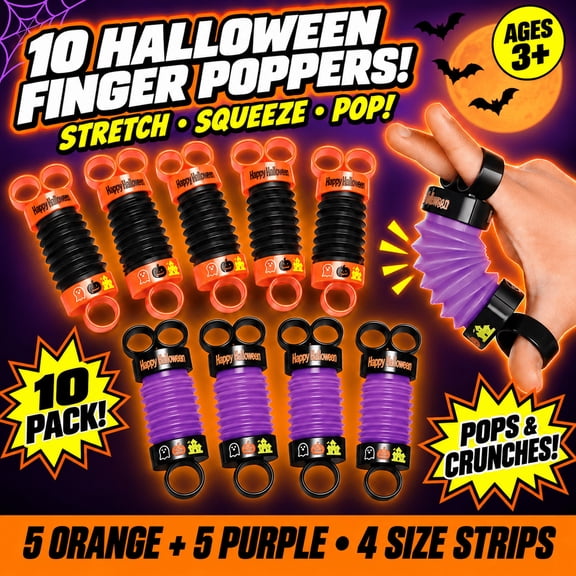 Halloween Party Favors Bulk Stargo Finger Poppers Fidget Toy - Halloween Stuffers Non-Candy Trick or Treat Toy for Girls & Boys - Halloween Party Bags and Goody Bags Filler - Pack of 10