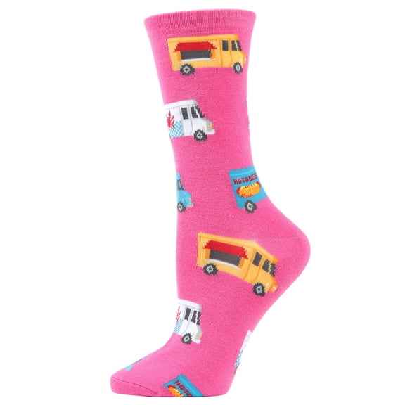 MeMoi Food Trucks Bamboo Blend Crew Socks - Womens - Female, One Size, Carmine Rose