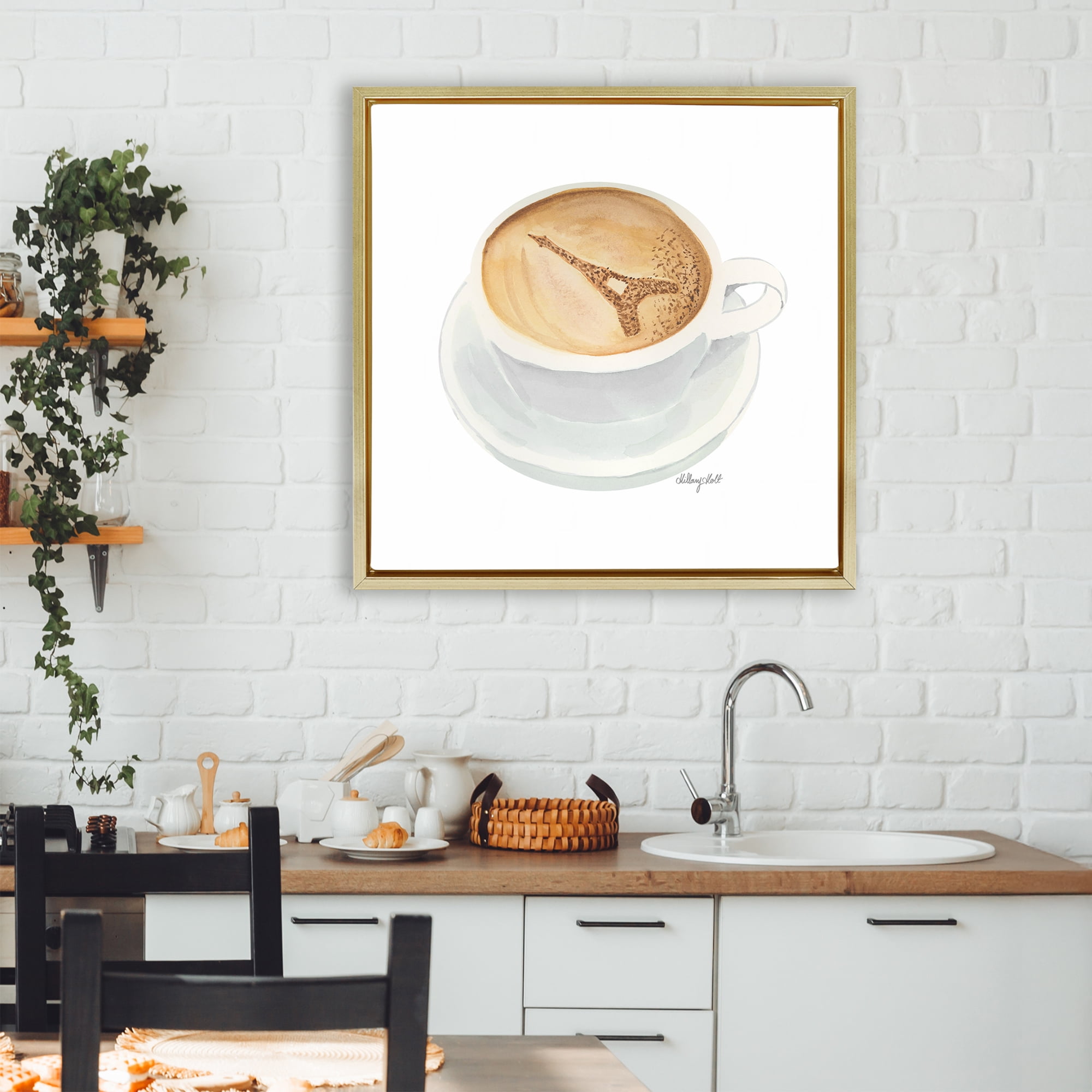 Stupell Industries Eiffel Tower Latte Gold Framed Floater Canvas Wall Art, design by Hillary Holt