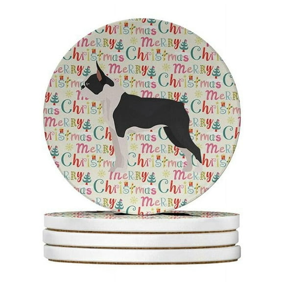 Boston Terrier Merry Christmas Large Sandstone Coasters Pack of 4 4 in x 4 in