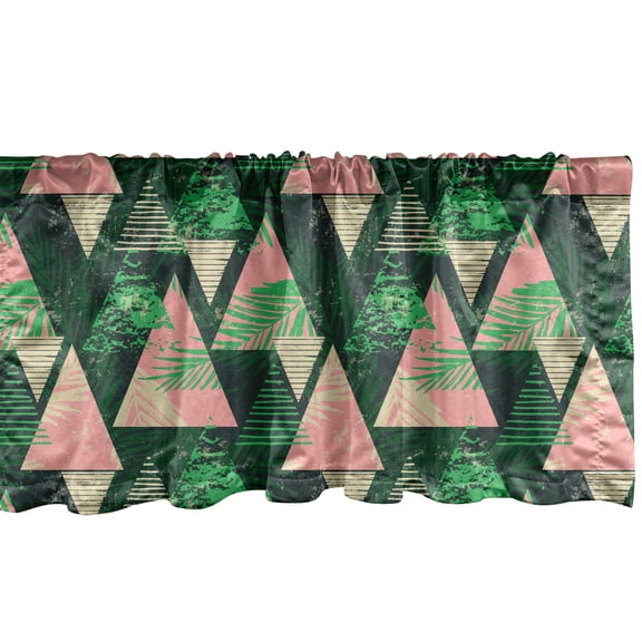 Ambesonne Grunge Valance Pack of 2, Murky Leaves in Triangles, 54"X18", Hunter Green and Pale Pink
