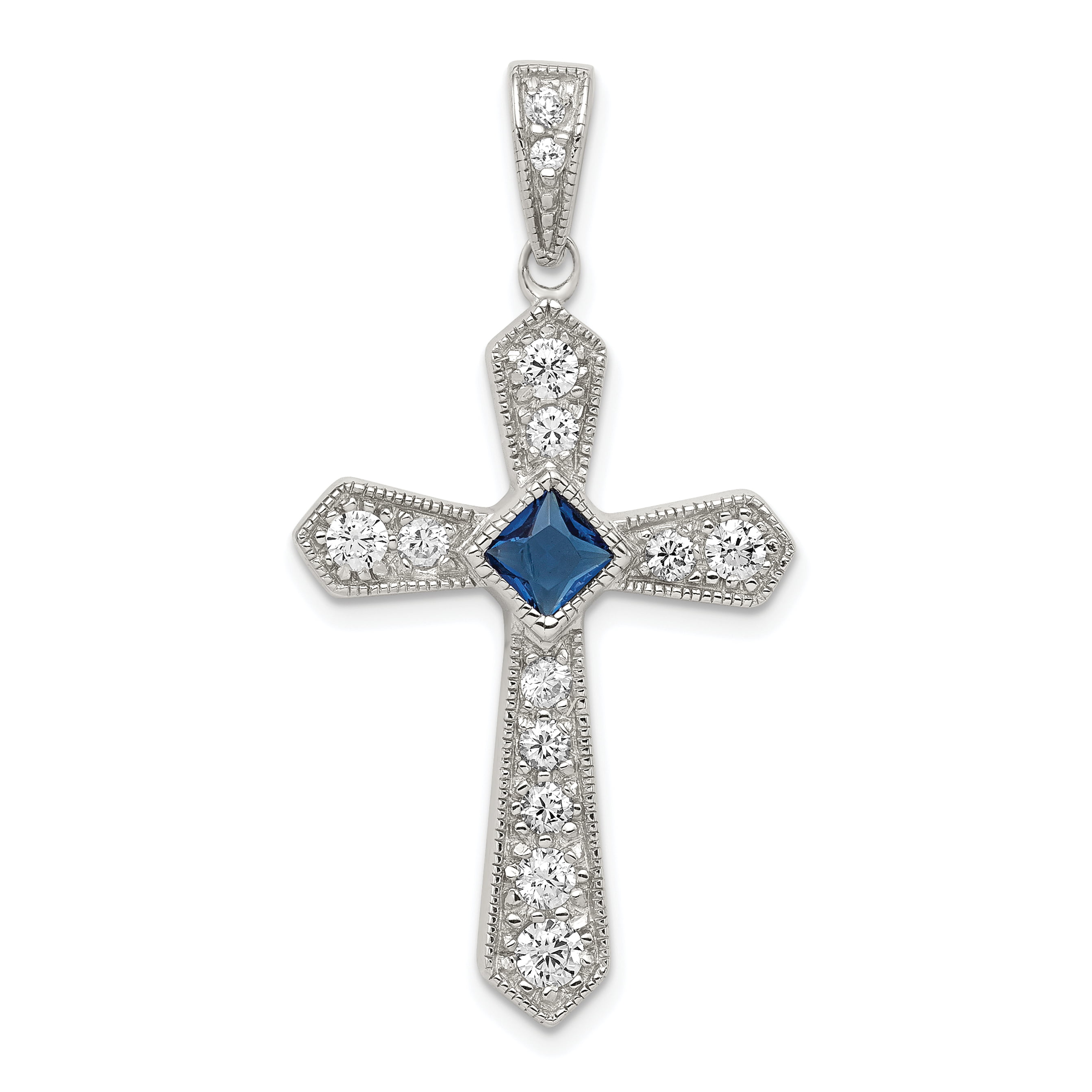 Saris and Things 925 Sterling Silver Womens Round Cubic Zirconia CZ Cross Religious Fashion Charm Pendant