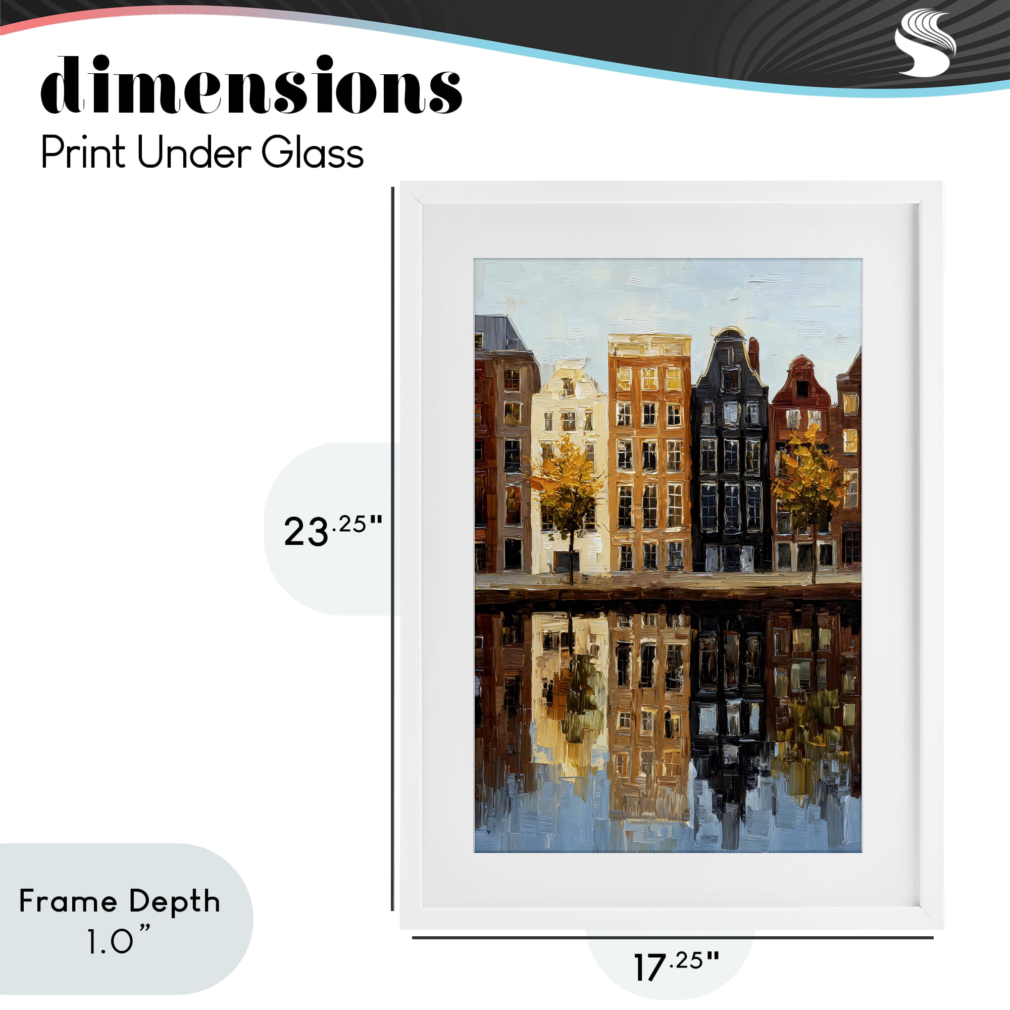 Stupell Industries City Reflection over Canal White Framed Print Under Glass, design by Petal Prints Design