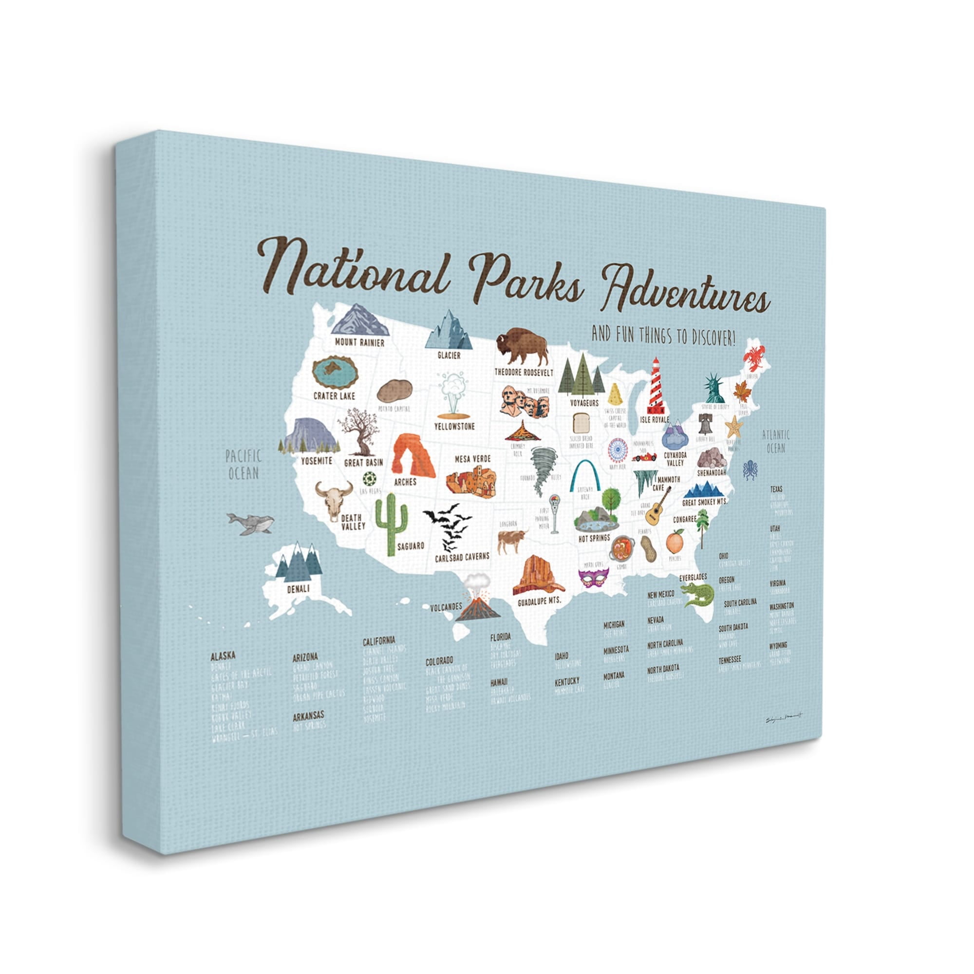 Stupell National Parks Adventures USA Map Animals & Insects Painting Gallery Wrapped Canvas Print Wall Art