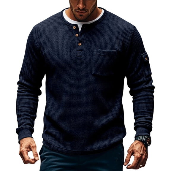 Jowamay Mens Waffle Long Sleeve Shirt Fake Two-Piece Lightweight Thermal Undershirts Fashion Fall Tops Daily Wear