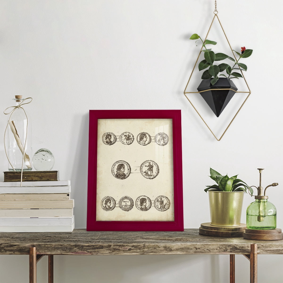 Antique Roman Coins V -Framed Print w/glass-Cherry Red