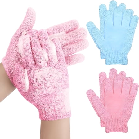 RAGUPEL 2 Pairs Bath Gloves for Shower Natural Loofah Exfoliating Wash Gloves for Body and Face,Dead Skin Remover,Double Sided Microfibre Shower Body Gloves for Adults and Kids
