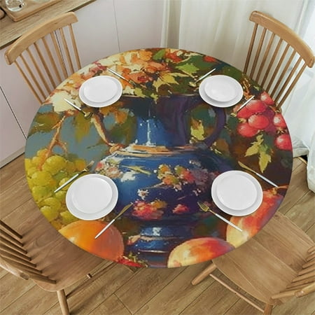 

Palnkart Fruit Theme Round Tablecloth Stain-Resistant Washable Indoor Outdoor Restaurant Wedding Party Picnic Dining Kitchen Farmhouse Table Cloth 31 -35