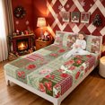 thumbnail image 3 of Erosebridal Floral Patchwork King Sheets, Rose Plaid Bedding, Tan Red, Christmas Reversible, 4 Pieces, 1 Flat Sheet, 1 Fitted Sheet and 2 Pillowcases, 3 of 6