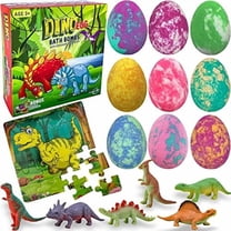 Mineral Me Bath Bombs for Kids with Toys Inside Plus Dinosaur Puzzle - Set of 9 w/ Mild Fruity Scent