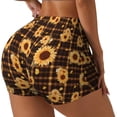 thumbnail image 2 of Fotbe Brown Plaid Sunflower Seamless Shorts, Womens Workout Shorts High Waist Stretch Booty Short for Gym/Yoga/Running/Biking-XX-Large, 2 of 9