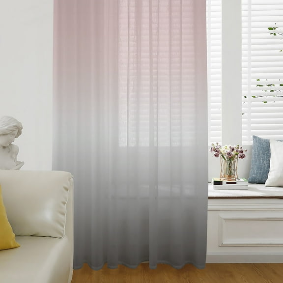 Gradient Pink Grey, Semi Sheer Curtains Drapes for Living Room, Bedroom, French Doors Window 72 Inches Long, Modern Abstract Color Ombré Art Rod Pocket Chiffon Curtain Drapery Voile Draperies Panel
