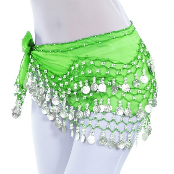 Women's Belly Dance Hip Scarf Beads Fringe Skirt Wrap for Belly Olive Green Free Size