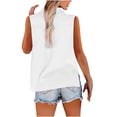 thumbnail image 3 of CUSTG Women Casual Blouses Simple Summer Sleeveless V Neck Button Down Solid Color Linen Shirts Tank Blouse Leisure Tops, 3 of 5