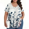 thumbnail image 5 of TQWQT Plus Size Tops for Women Flowy Summer Short Sleeve Blouses Floral Pleated T-Shirt Crew Neck Tunic Shirts Large Casual Blouses Dark Blue 3XL, 5 of 5