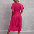 thumbnail image 3 of B91xZ Robe Grande Taille pour Femmes Manches Courtes Col Rond à Volants Ligne A Fluide Invité de Mariage Maxi Robes, Rose Vif L, 3 of 4