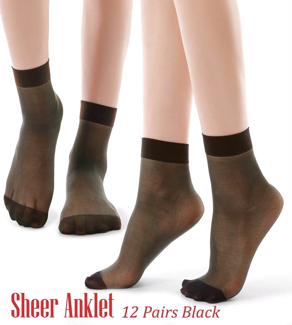 ValueBargain 12 Paar Nylon Söckchen Damen – Seidig, Durchsichtig, Knöchelhoch – Rutschfeste Baumwollsohle – Bequem Für Alltag, Arbeit & Party