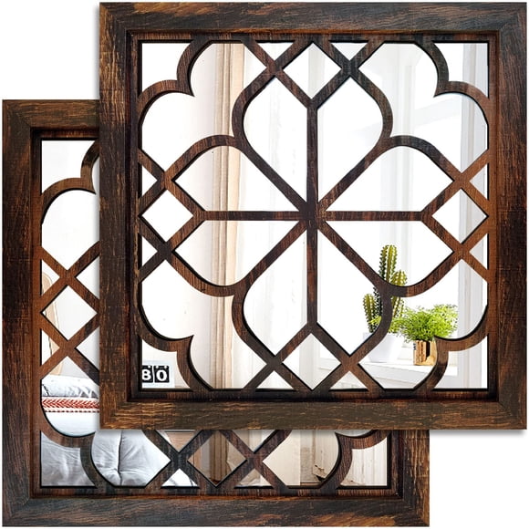 Espejo de pared Worred Square Rustic Farmhouse Caramel 30x30 cm